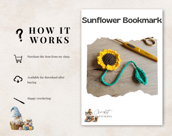 Crochet Bookmark Sunflower - Image 3